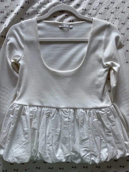 Zara White Long-Sleeve Peplum Top - Picture 4 of 4